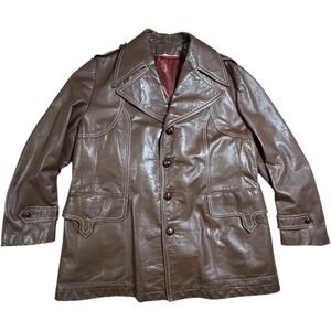 VTG MCGREGOR Mens Brown Leather Blazer Jacket Zip‎ Out Wool/Satin Lining 70-80's